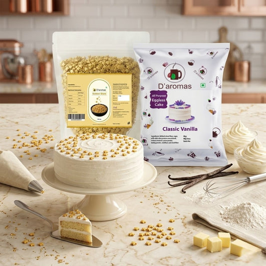 Baking Combo Pack - Vanilla Cake Premix & Golden Star Sprinkles | 500g Each | 1kg Value Pack for Bakery, Café & Home