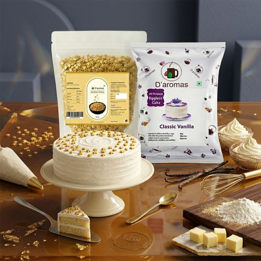Baking Combo Pack - Vanilla Cake Premix & Golden Star Sprinkles | 500g Each | 1kg Value Pack for Bakery, Café & Home